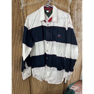 vintage Tommy Hilfiger Button Up Shirt Horizontal Striped Sailing Gear L